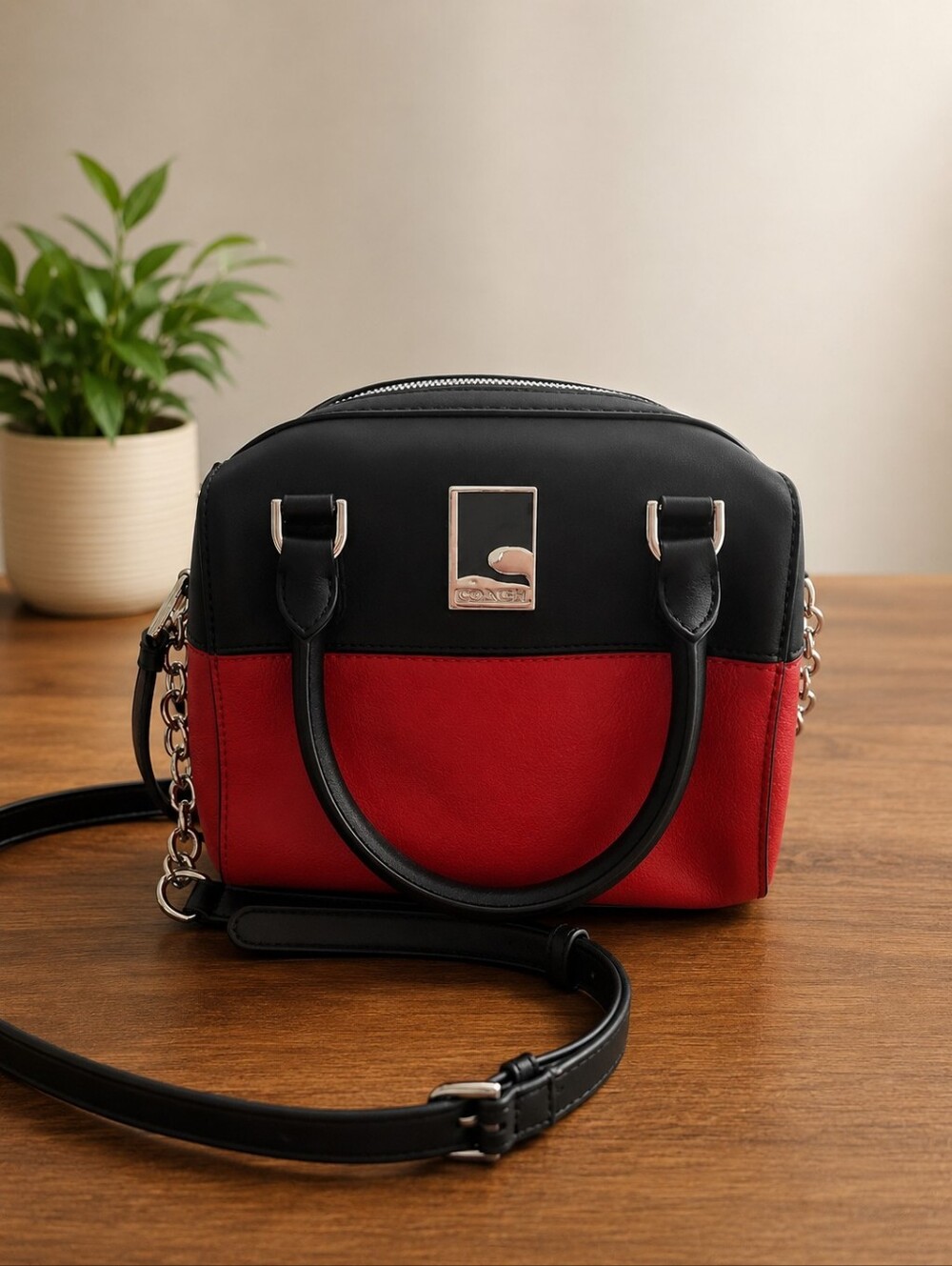 Calvin Klein- Tonya Calf Leather Mini Satchel- Watermelon